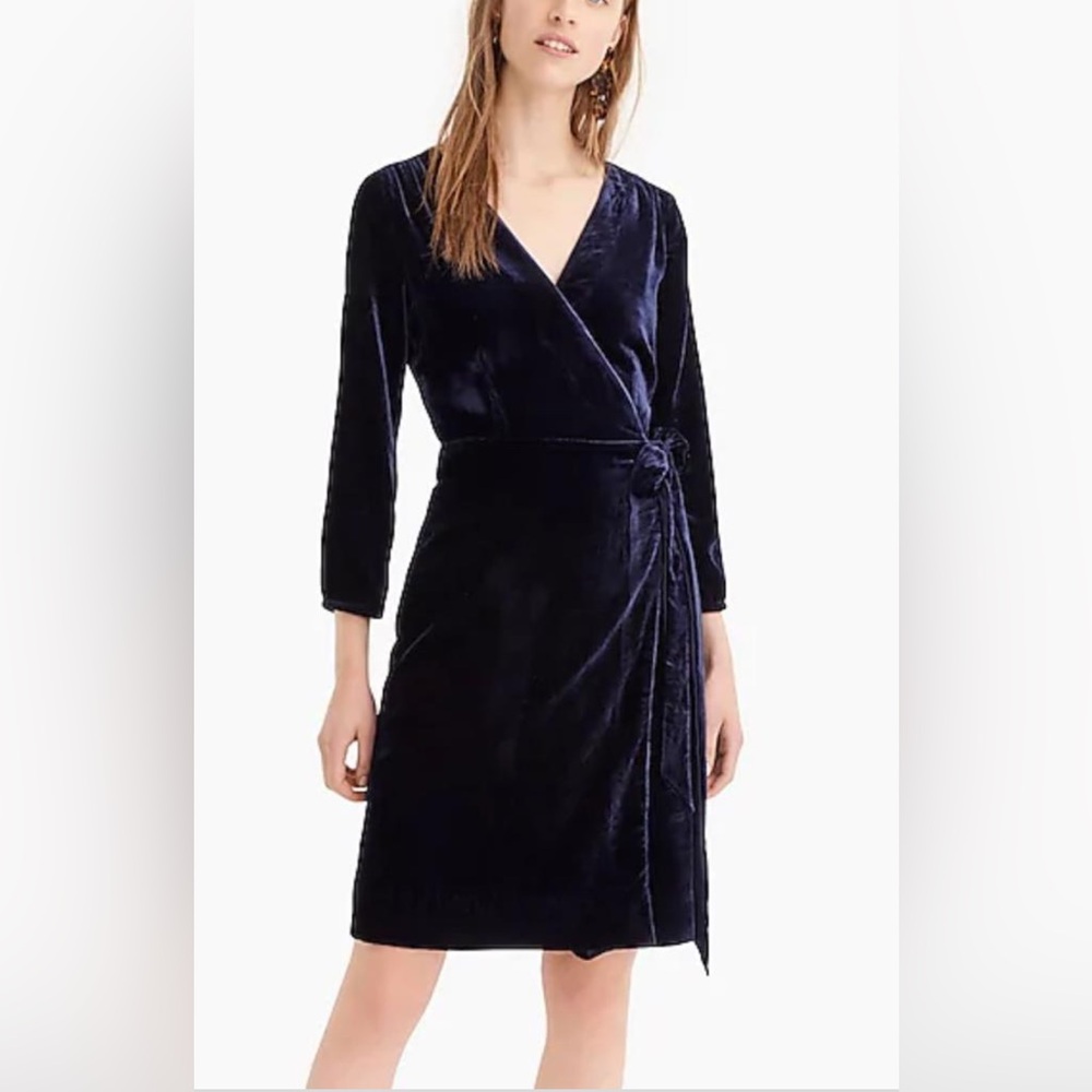 J. Crew Velvet Navy Wrap Dress Size 00